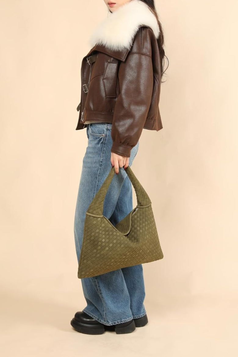 Bolsa Grande Trançada Camurça Tory